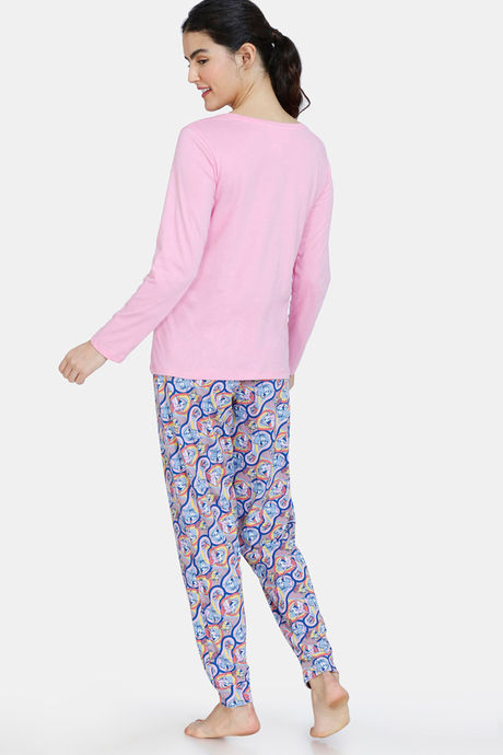 Zivame Tom & Jerry Colour Block Knit Cotton Pyjama Set - Vista Blue — image 3